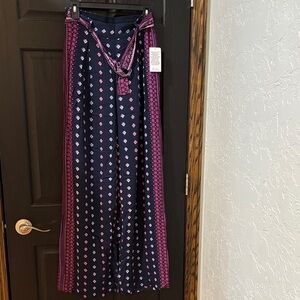 Jessica Simpson Navy & Pink Printed Wide-Leg Jumpsuit Pants